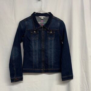 Garnett hill kids Dark Blue Zip-Up Denim Jacket with embroidery flowers size XL